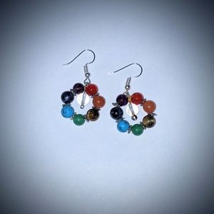 Chakra rainbow small hoop earrings dangle silver